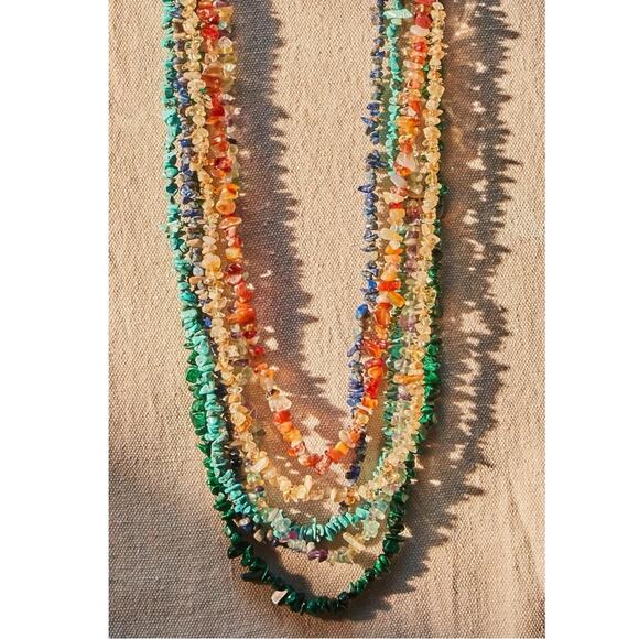 Free People Bohemian Single Strand Crystal Chip Beaded Necklace Lapis Blue NWT - Picture 14 of 15